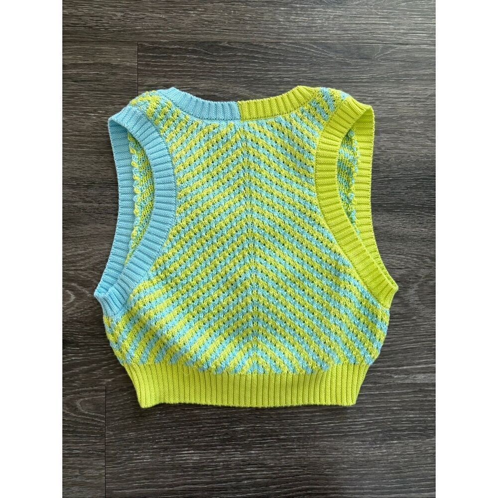NWT For Love & Lemons Jacinda Green & Blue Knit Crop Tank & Skirt Set Size 2X - Picture 6 of 11